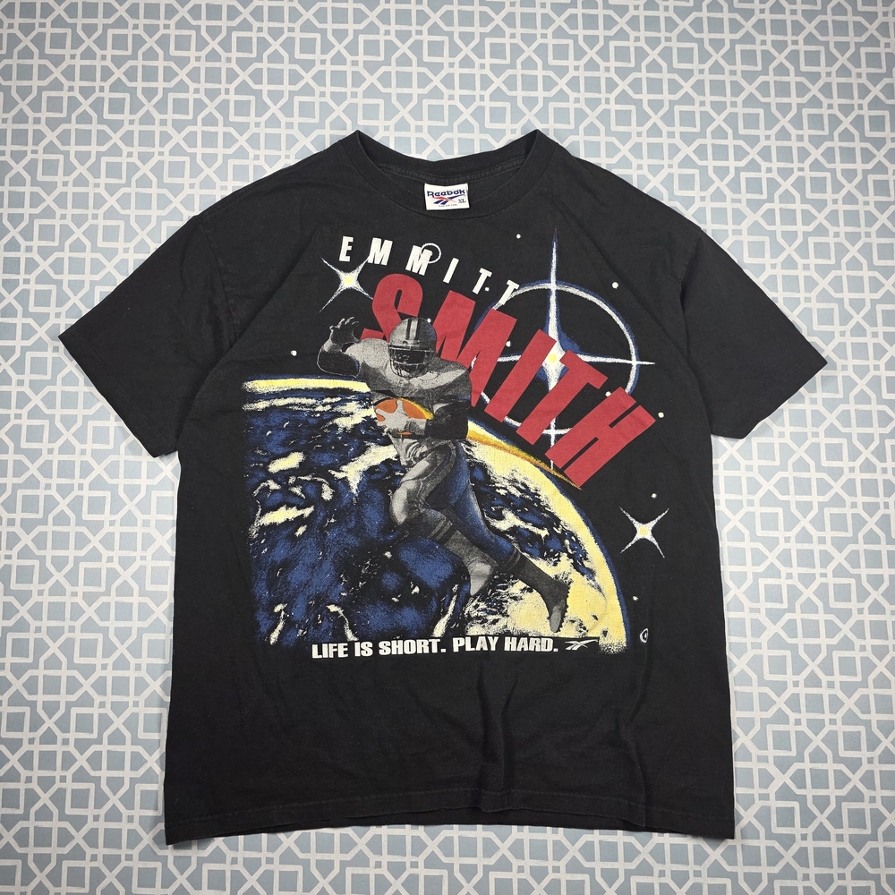 VTG 90's Emmitt Smith Reebok NFL Football Life is Short Play Hard Shirt Mens XL